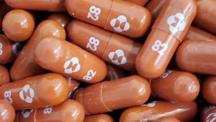 FILE PHOTO: An experimental COVID-19 treatment pill called molnupiravir being developed by Merck & Co Inc and Ridgeback Biotherapeutics LP, is seen in this undated handout photo released by Merck & Co Inc and obtained by Reuters May 17, 2021. Merck & Co Inc/Handout via