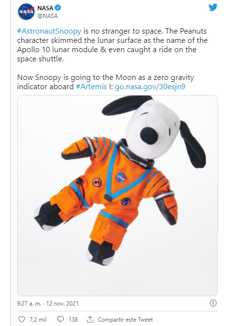 ¿Alguien lo acompaña? ‘Snoopy’ viajará a la Luna en la misión ‘Artemis I’ de la NASA
