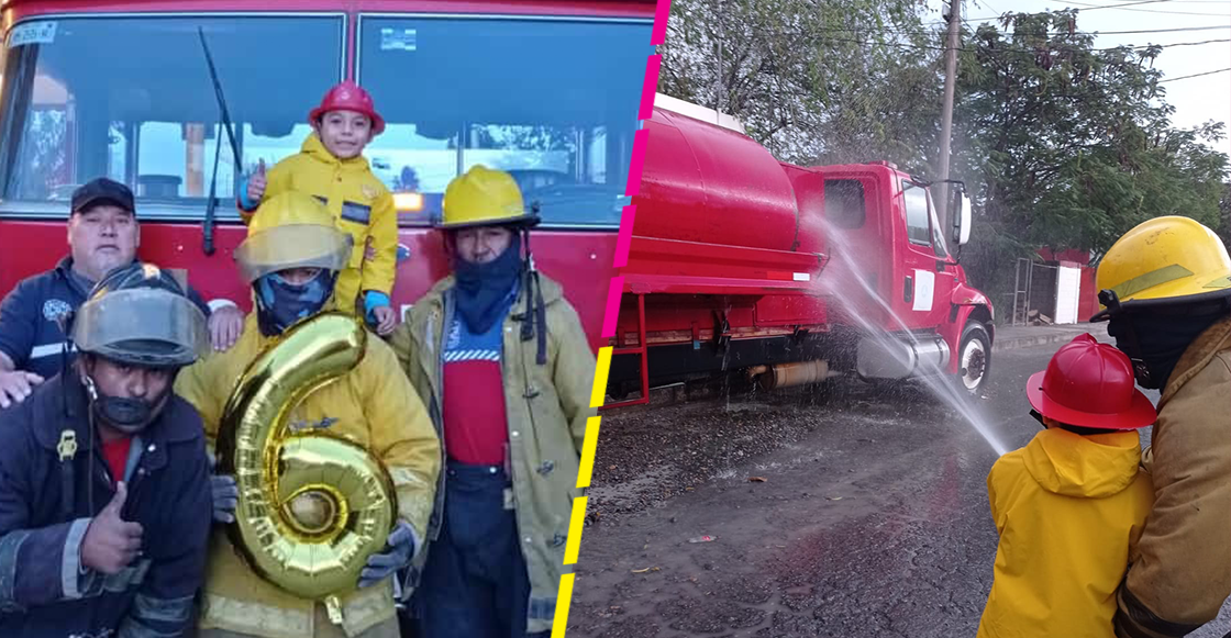 Niño festeja su cumpleaños con los bomberos de Tamaulipas