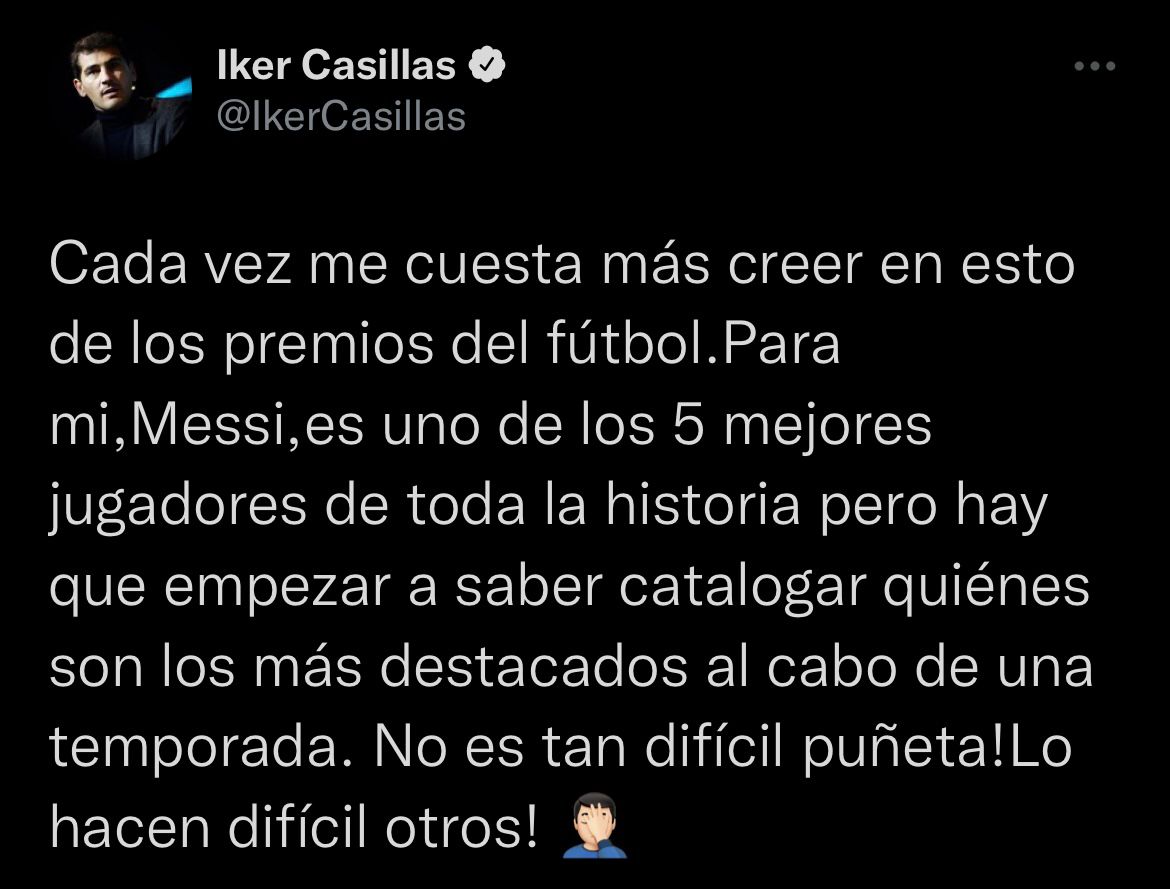 "Hay que saber catalogar": La dura crítica de Iker Casillas tras el séptimo Balón de Oro de Messi