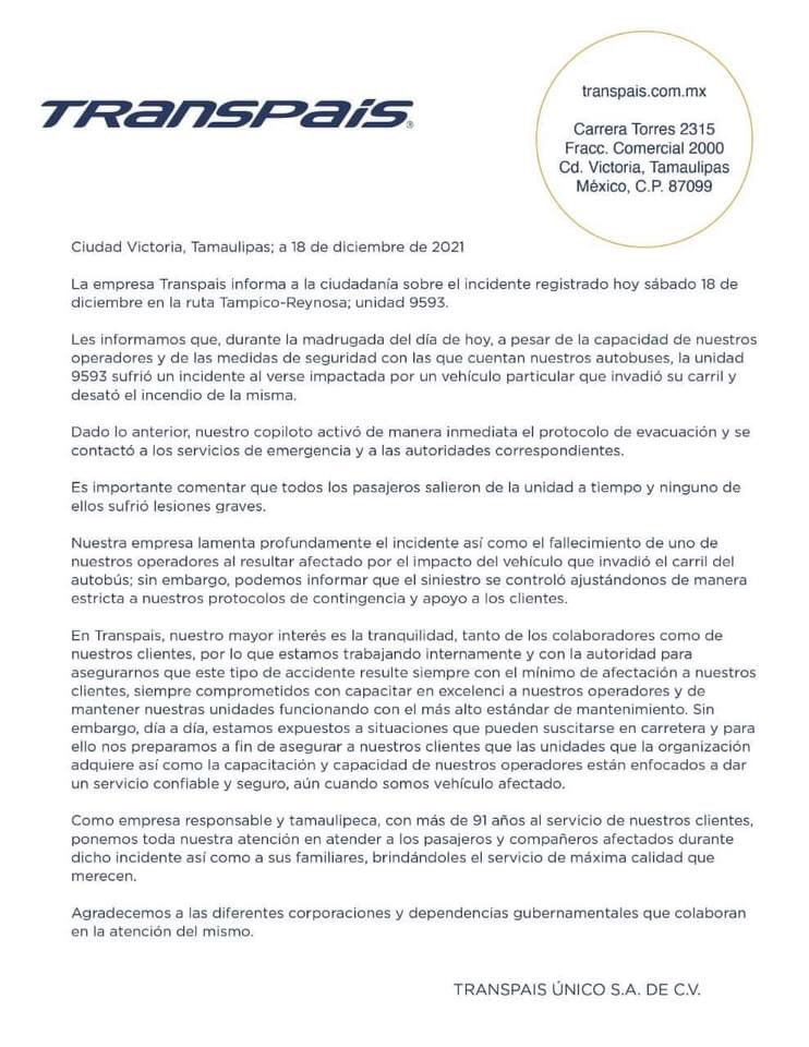 Choque entre un tráiler y un autobús deja 4 personas calcinadas y 20 heridos en Tamaulipas