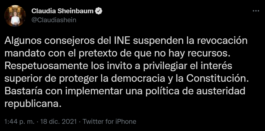 Que apliquen austeridad y recapaciten, piden Ebrard y Sheinbaum al INE por revocación de mandato