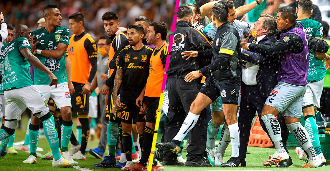 ¡Hay tiro! La pelea entre jugadores de Tigres y León tras el festejo de Ángel Mena tras calificar a la final