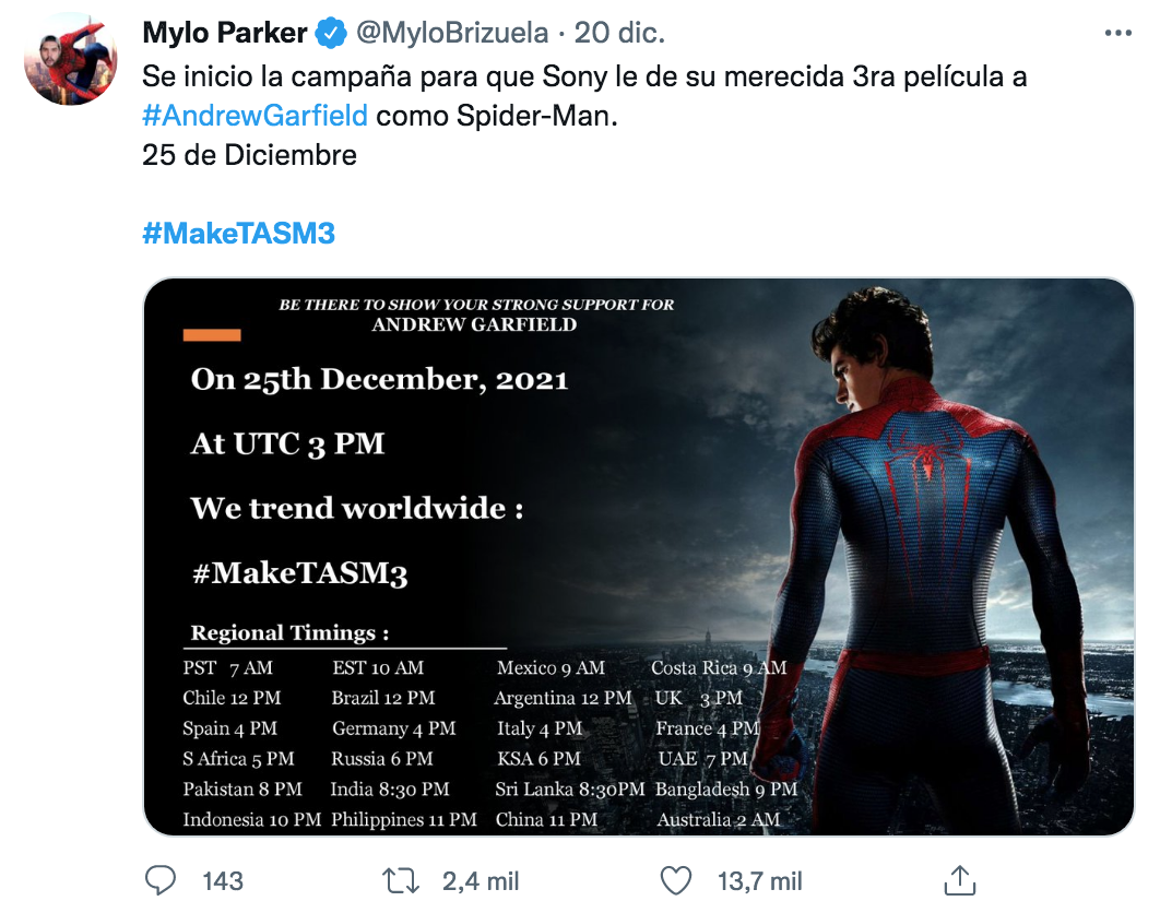 #MakeTAS3: ¿Andrew Garfield volvería para una tercera película de su Spider-Man?