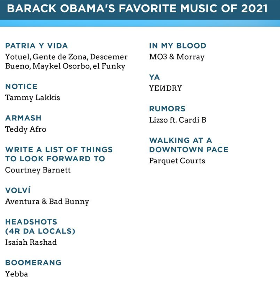 ¡Pura joya! Barack Obama reveló sus canciones y películas favoritas del 2021 
