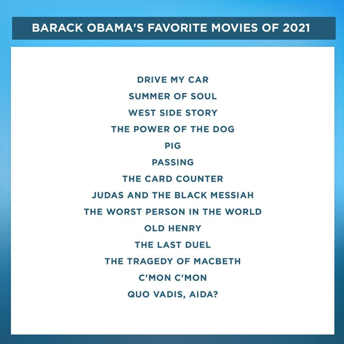 ¡Pura joya! Barack Obama reveló sus canciones y películas favoritas del 2021 
