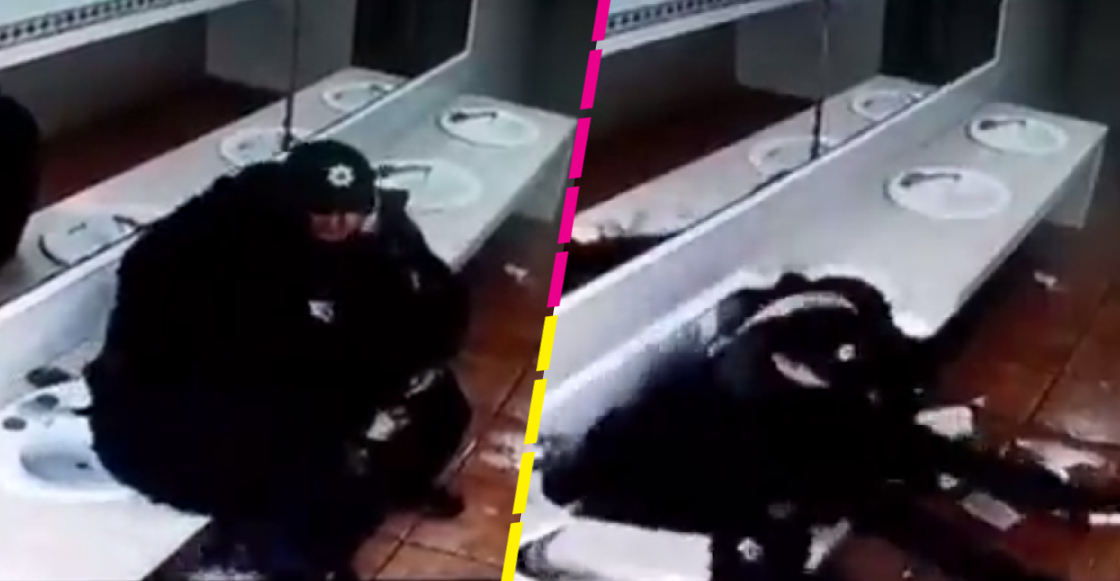 Policías se ponen románticos en un baño y terminan rompiendo el lavabo