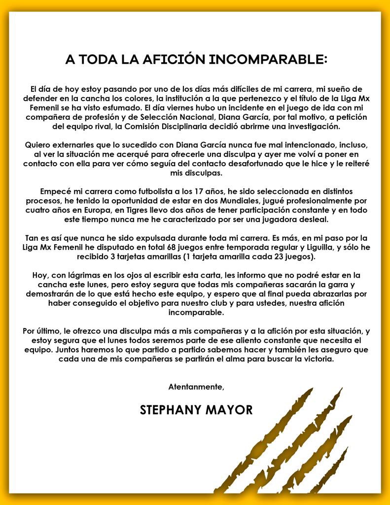 ¿Qué pierde Tigres sin Stephany Mayor en la Final de Vuelta de la Liga MX Femenil?