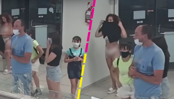 WTF?! Mujer se desnuda y usa su vestido como cubrebocas para entrar a una heladería