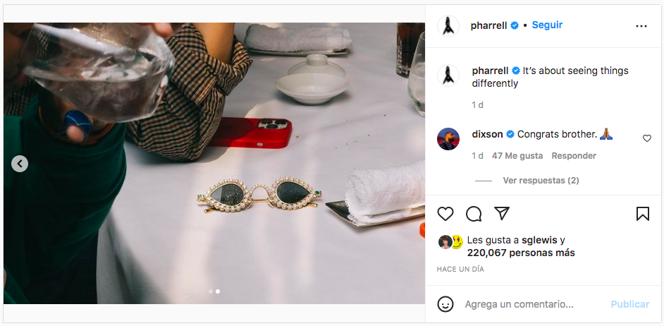 Los lujosos lentes que lució Pharrell Williams en París Fashion Week