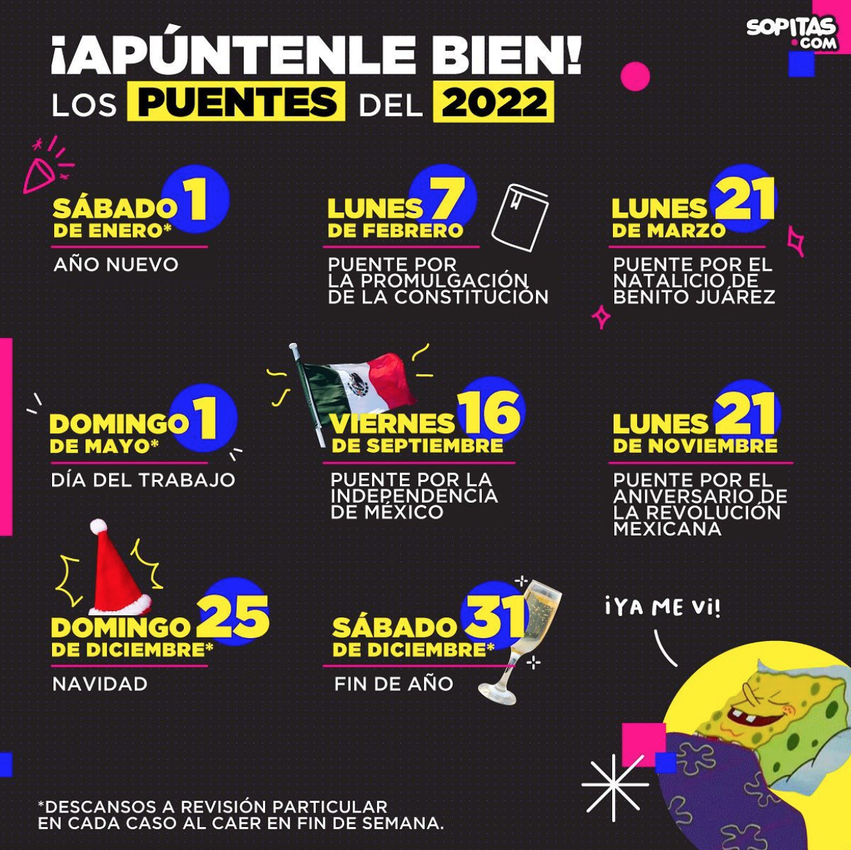 Estos son los puentes, vacaciones y días festivos del 2022