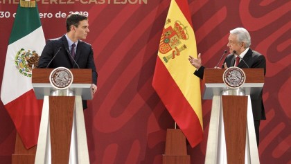 CIUDAD DE MÉXICO, 30ENERO2018.- El presidente Andrés Manuel López Obrador y su homólogo español Pedro Sánchez Pérez-Castrejón, ofrecieron un mensaje a medios de comunicación en Palacio Nacional .