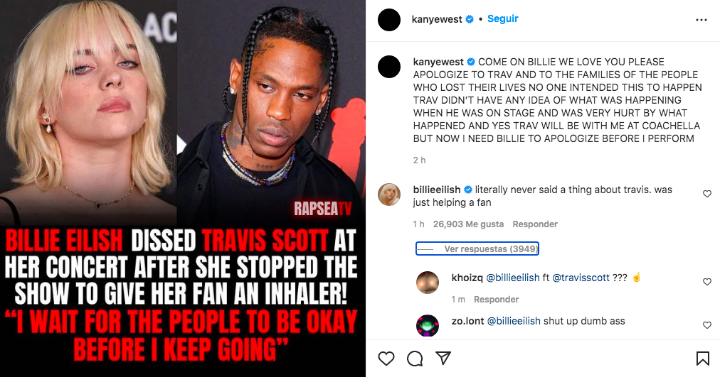 ¿Qué bronca trae Kanye West con Billie Eilish y qué tiene que ver Travis Scott?