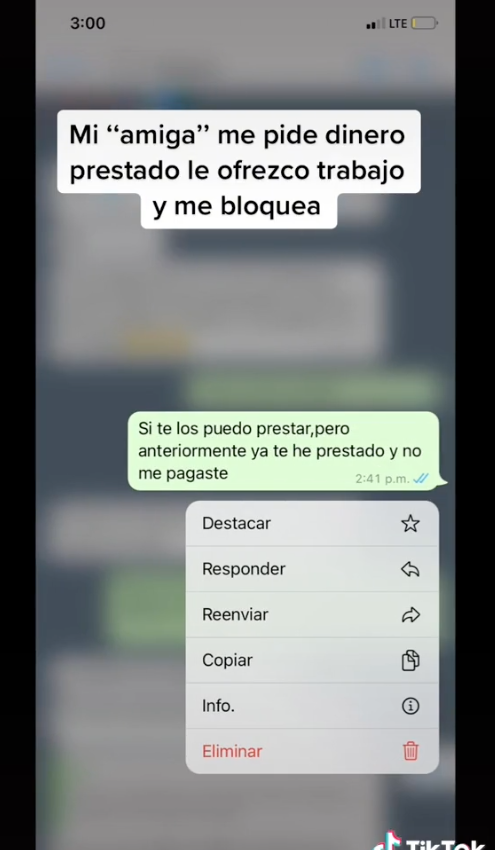 "Eso no me gusta": Mujer bloquea a su amiga porque le ofreció trabajo en vez de prestarle dinero