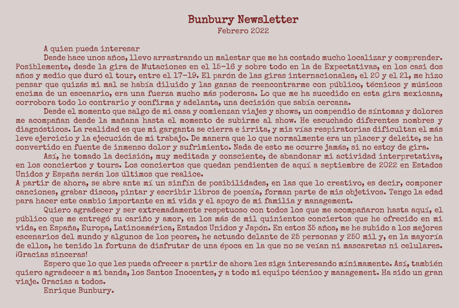 Adiós, vaquero: Enrique Bunbury anuncia su retiro oficial de los escenarios