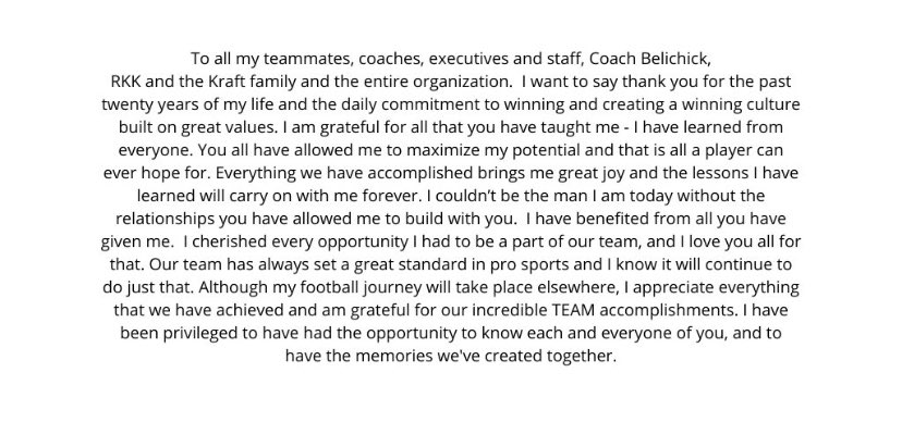 Mensaje de despedida de Tom Brady a los Patriots