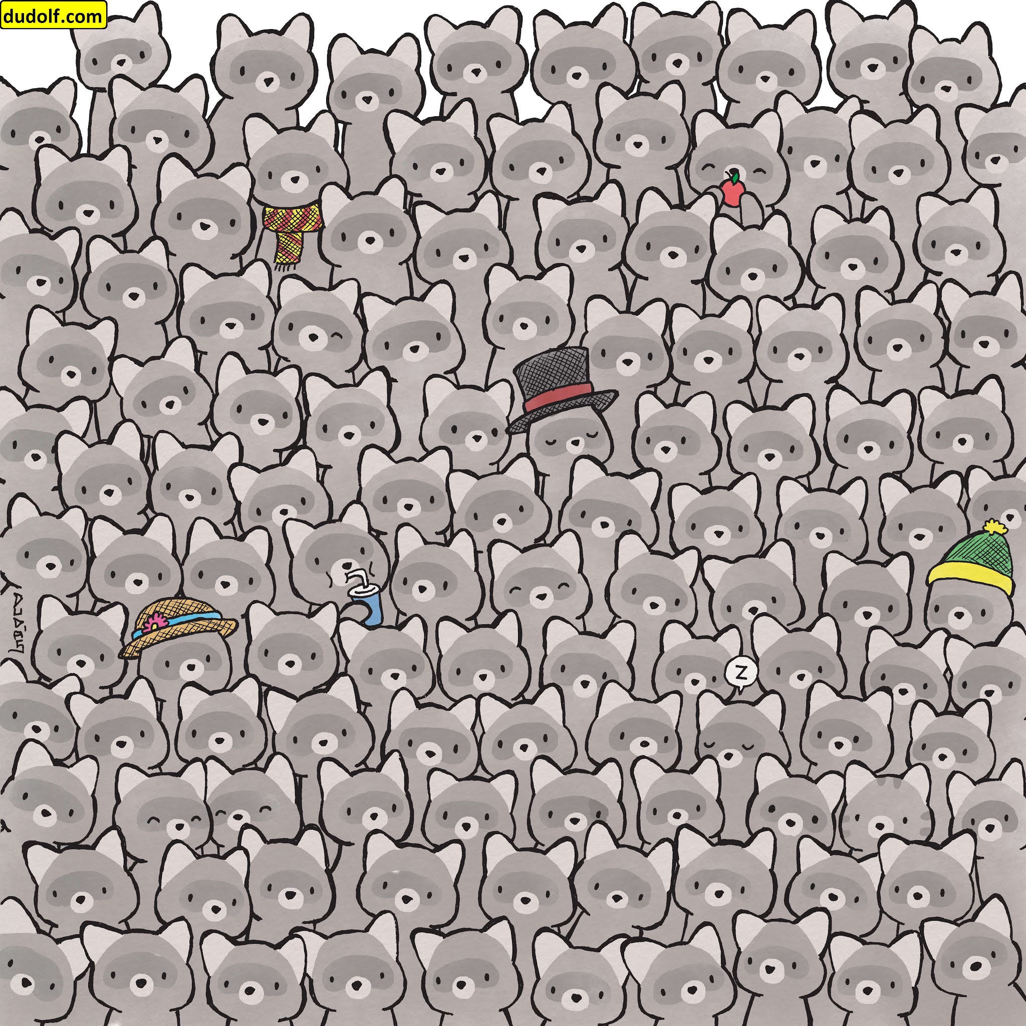 Encuentren al gatito escondido entre los mapaches en este reto visual