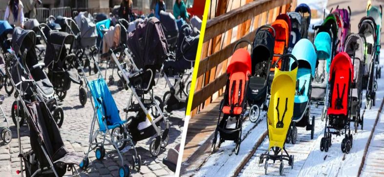 Carriolas en vez de vidas: El emotivo homenaje a niños caídos en Ucrania