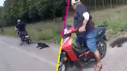 Sujeto arrastra con la moto a su perro en carretera de Tabasco
