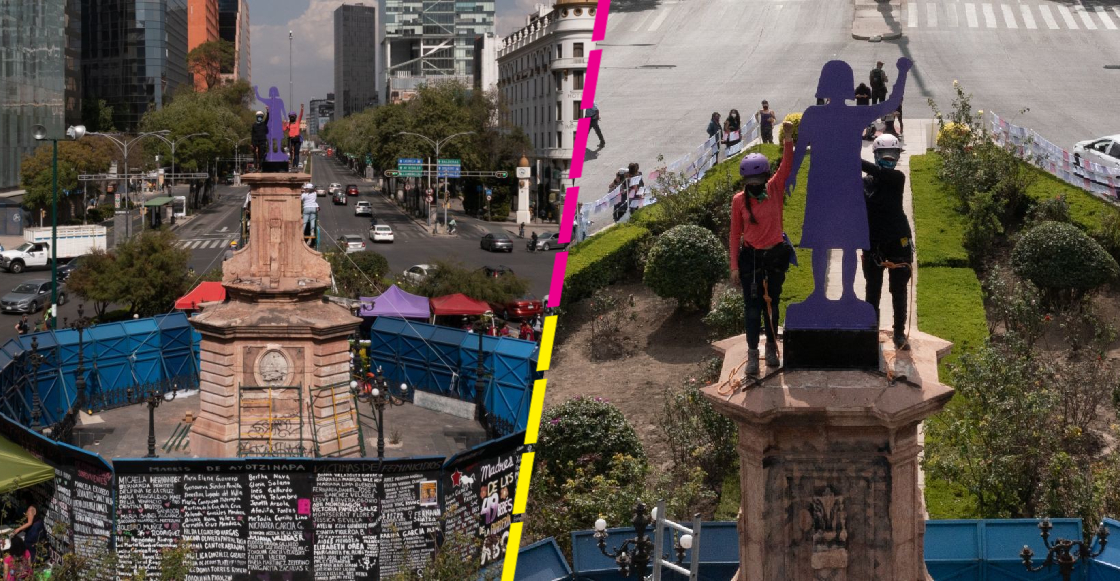 Colocan nuevo antimonumento en la Glorieta de las Mujeres que luchan