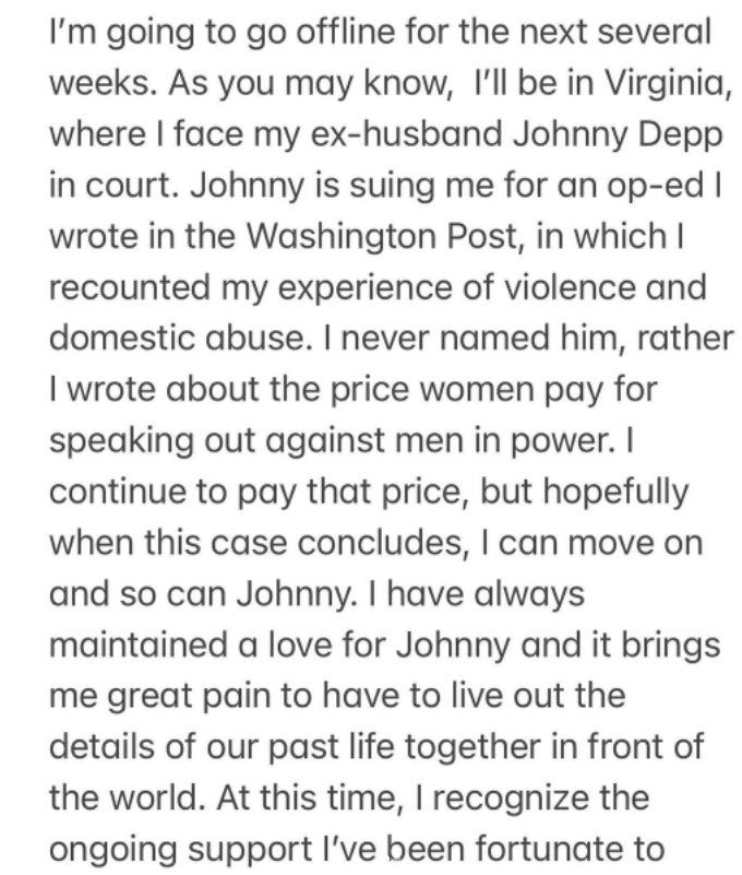 Declaración de Amber Heard sobre el nuevo juicio que enfrentará con Johnny Depp