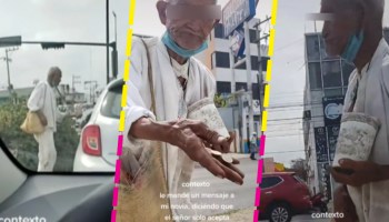 Anciano que pide dinero rechaza monedas que no sean de 10 pesos