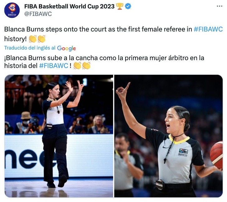 Blanca Burns, primera árbitra en dirigir un juego en el Mundial de la FIBA 