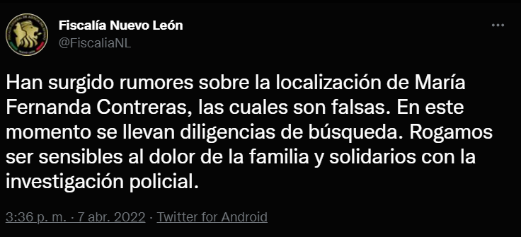 #JusticiaParaMariaFernanda: Confirman muerte de María Fernanda, joven desaparecida en NL