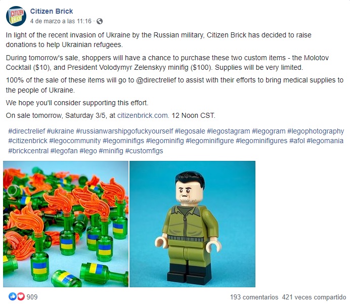¡Enorme! Vende figuras de Lego de Zelenskyy y logra recaudar 16K para Ucrania