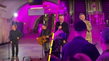 Solidaridad con Ucrania: Bono y The Edge de U2 se aventaron un concierto en el metro de Kiev