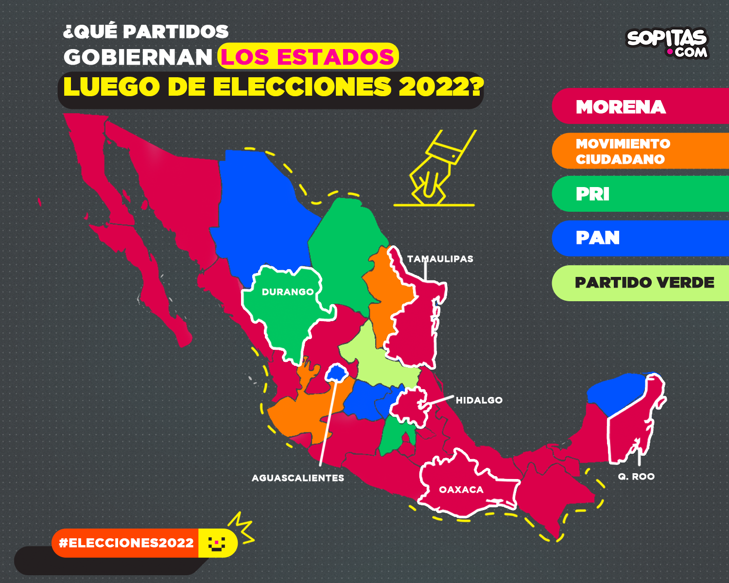 ¿Todo guinda? Así quedó el mapa político tras las elecciones en México 2022