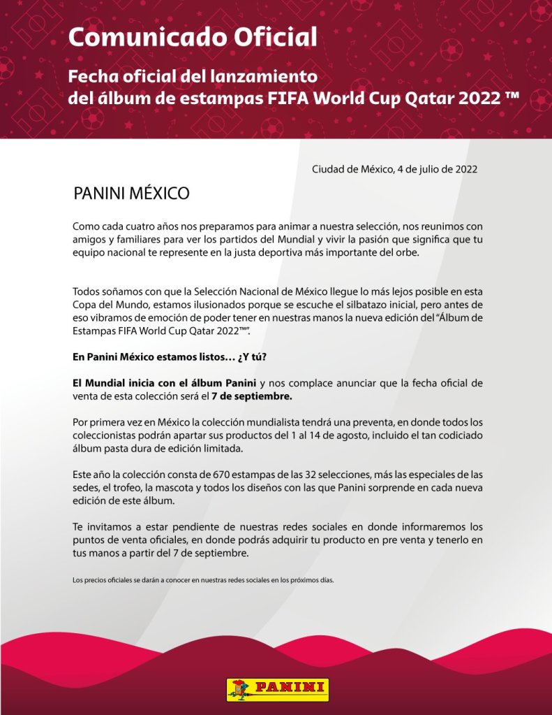 ¡Deme 10! Panini reveló la fecha del lanzamiento del àlbum del Mundial Qatar 2022