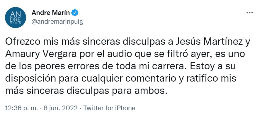 El motivo por el que André Marín se disculpó con Jesús Martínez y Amaury Vergara