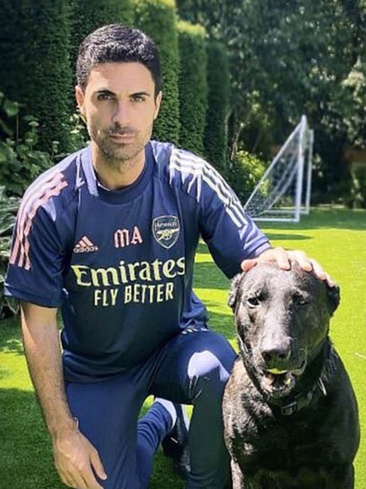 Mikel Arteta con su perro de Elite Protections Dogs