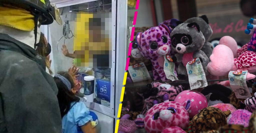 Niño queda atrapado en máquina de peluches en CDMX