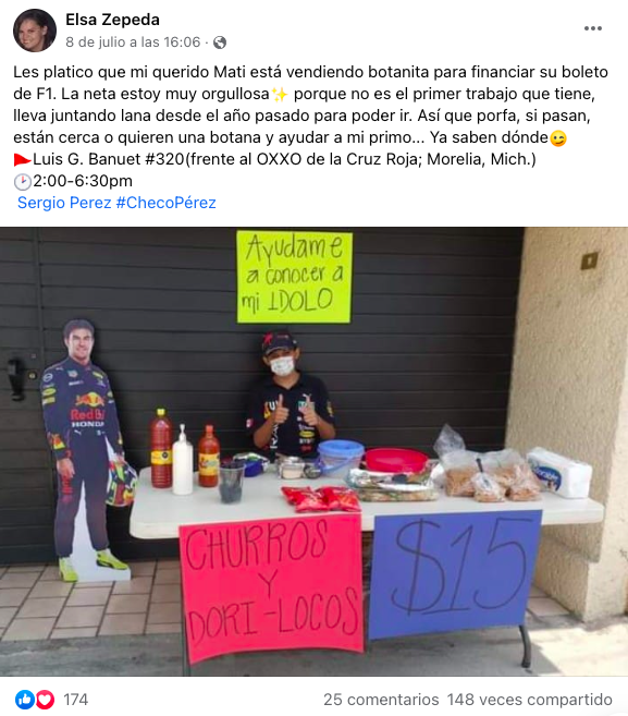 Matías, el fan de Checo Pérez que vende botana para ir al Gran Premio de México