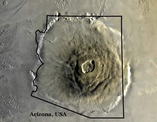 La comparación de Olympus Mons y Arizona