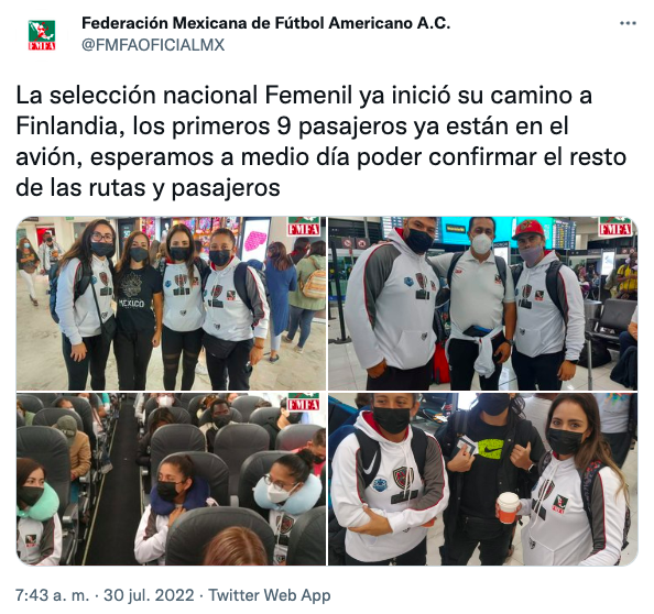La Selección Mexicana ya viaja rumbo a Finlandia para el Mundial femenil de futbol americano