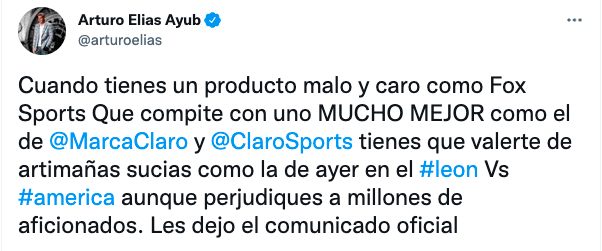 Tweet de Arturo Elías Ayub