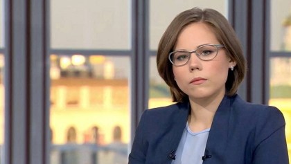 Journalist and political expert Darya Dugina is pictured in a TV studio in Moscow
