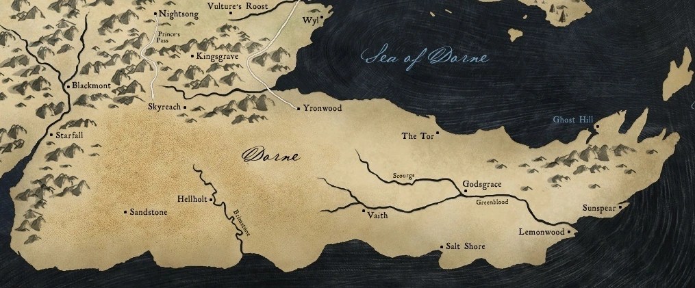 Mapa de Dorne en Westeros