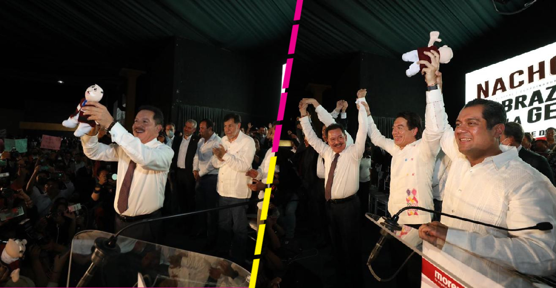 Lanzan peluches del Dr. Simi durante acto de campaña de Morena