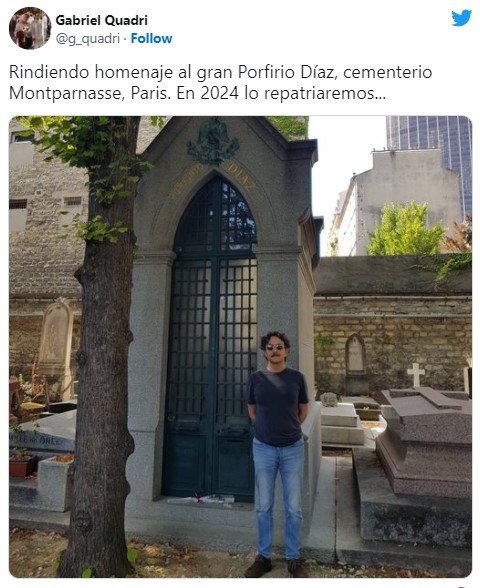Quadri rinde homenaje a Porfirio Díaz y promete repatriarlo en 2024