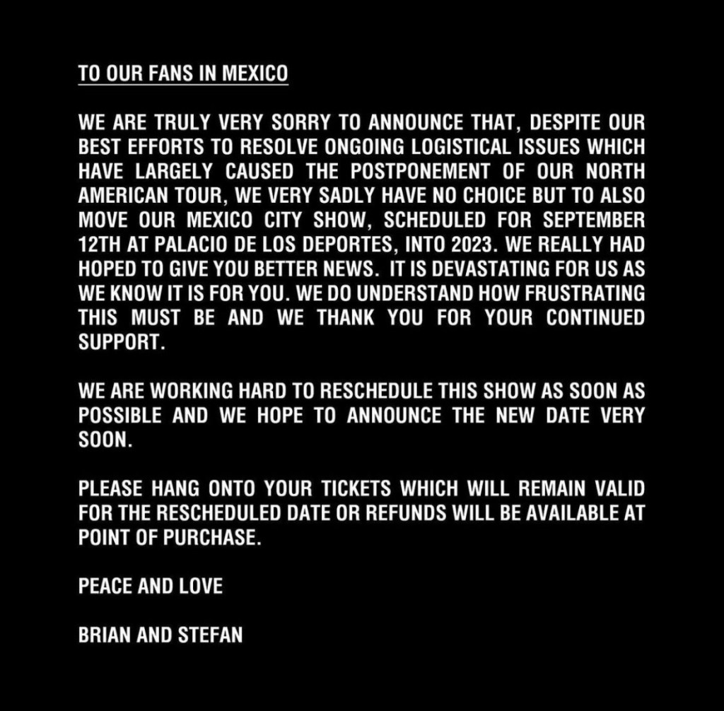 Es oficial: Se pospone el concierto de Placebo en la CDMX