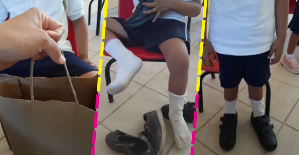 Maestra le regala unos zapatos nuevos a su alumno y su reacción es maravillosa