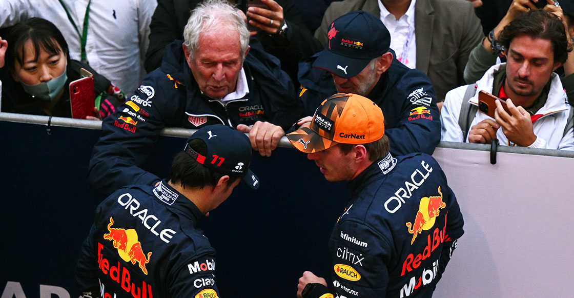 Revelan diálogo entre Verstappen, Checo, Marko y Herbert durante la confusión en el GP de Japón