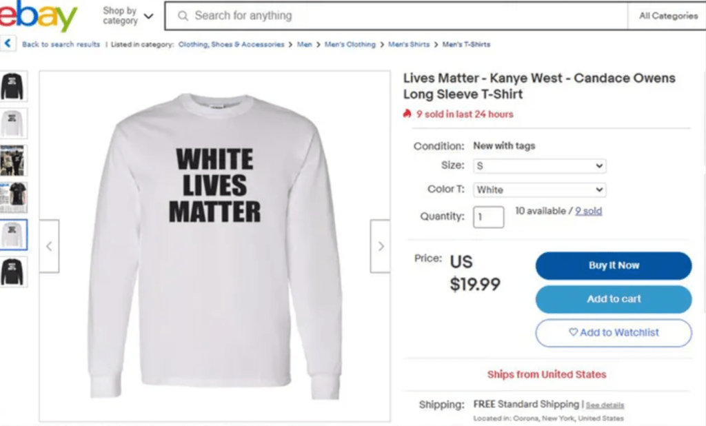 Ya venden las playeras piratas de 'White Lives Matter' de Kanye West