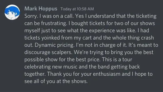 Mark Hoppus de Blink-182 intentó comprar boletos para sus conciertos y no consiguió