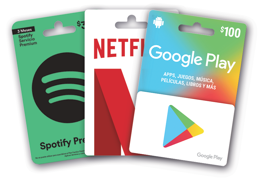 Tarjetas de regalo Spotify, Netflix y Google Play