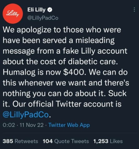 Eli Lilly, la farmacéutica que perdió miles de millones por un tuit desde una cuenta "verificada"